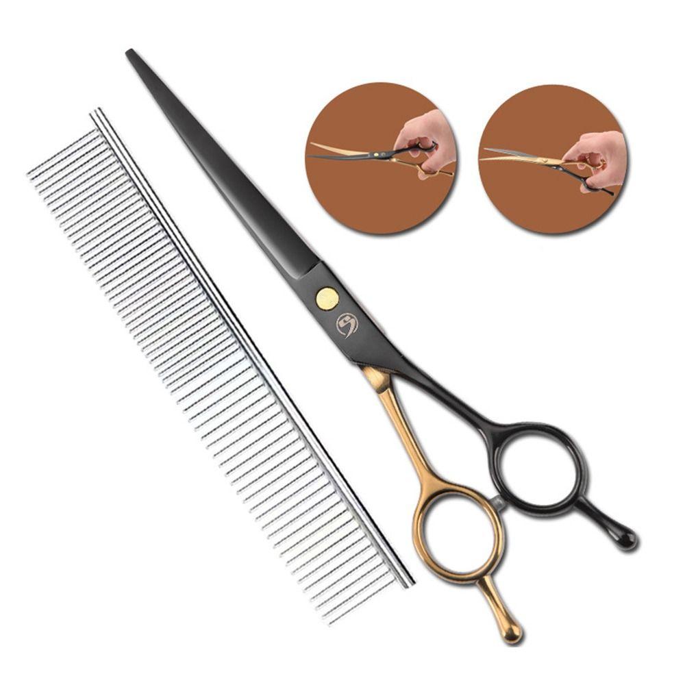 Professional Dog Grooming Scissors Black & Gold Pet Hair Grooming Scissor Thinning Pet Shears  Pet