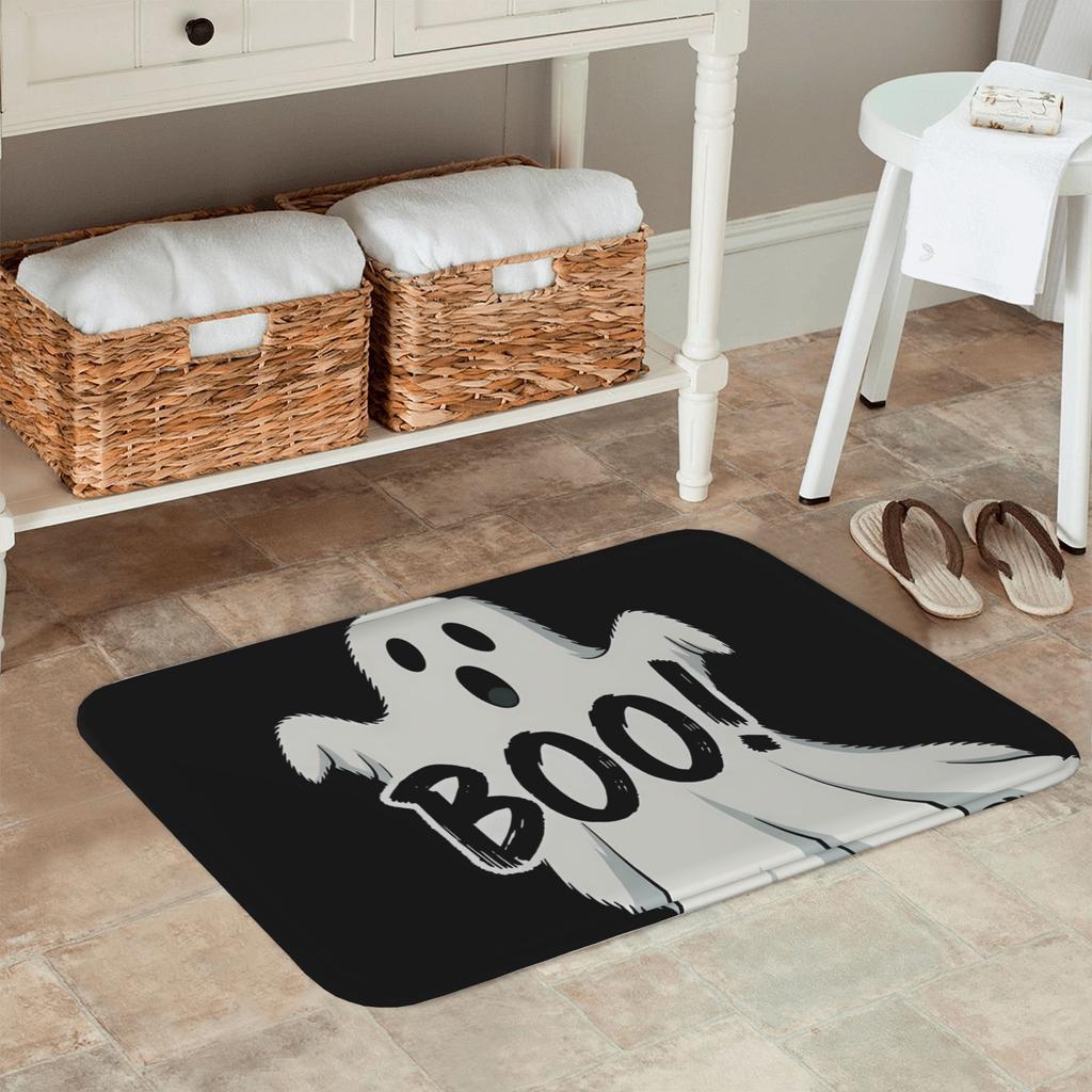 1PC Halloween BOO! Ghost Kitchen Rug Non-Slip Door Mat Pop Design Bathroom Rug Bath Mat Carpet for Home Sink Laundry Decor