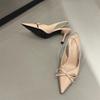 One Word with Stiletto Nude Pointed Bow Fashion Light Mouth High Heels Women's 2025 Spring Empty High Heel Sandals
