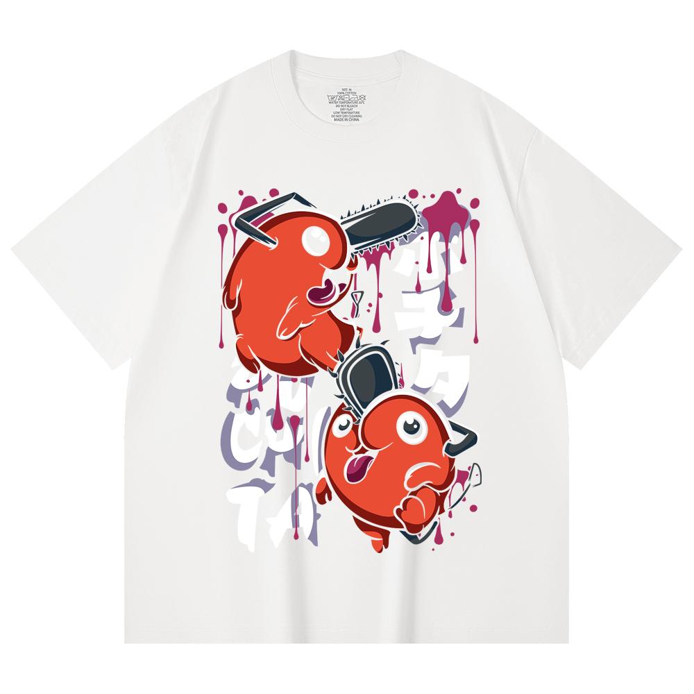 230 g/m² 100% Baumwolle Kettensägenmann V37 Pochita Aufdruck Unisex Schweres Baumwoll-T-Shirt