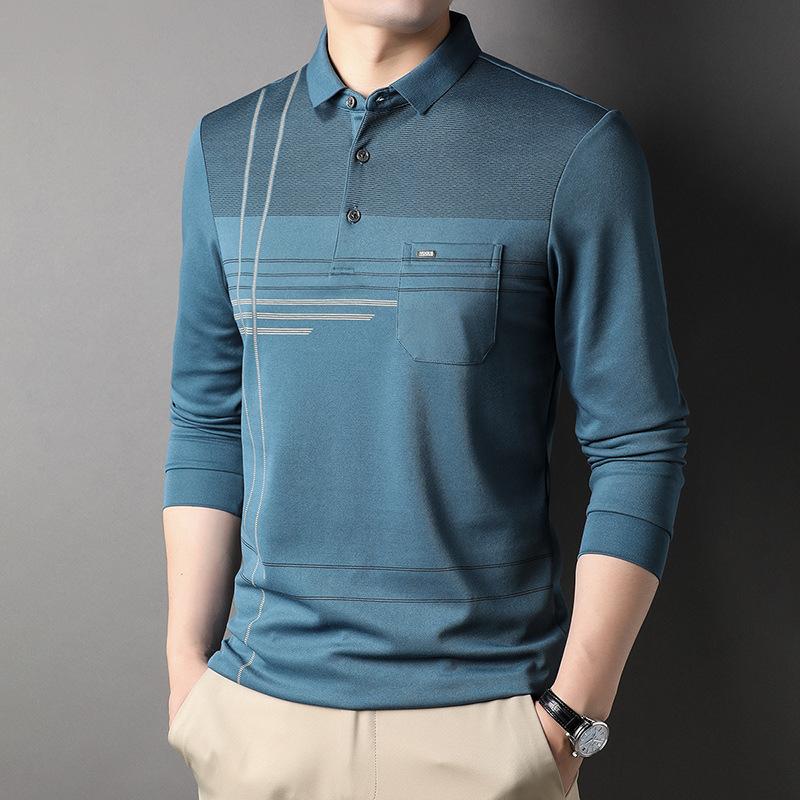 Spring and Autumn New Long-sleeved T-shirt Men's Cotton Lapel POLO Shirt Middle-aged Business Men's Top Clothes