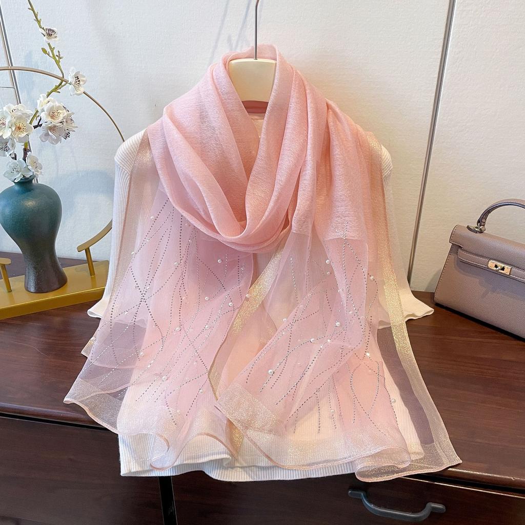 Ny Mote og Allsidig Ensfarget Etnisk Stil Slør Skjerf Skjerf for Kvinner Bølgemønster Kunstig Diamant Jernskjerf for Kvinner