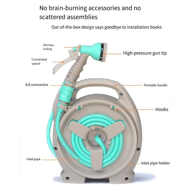 Retractable 50FT Garden Hose Reel Design with Multi Pattern Nozzle for Patios Use Water Hose