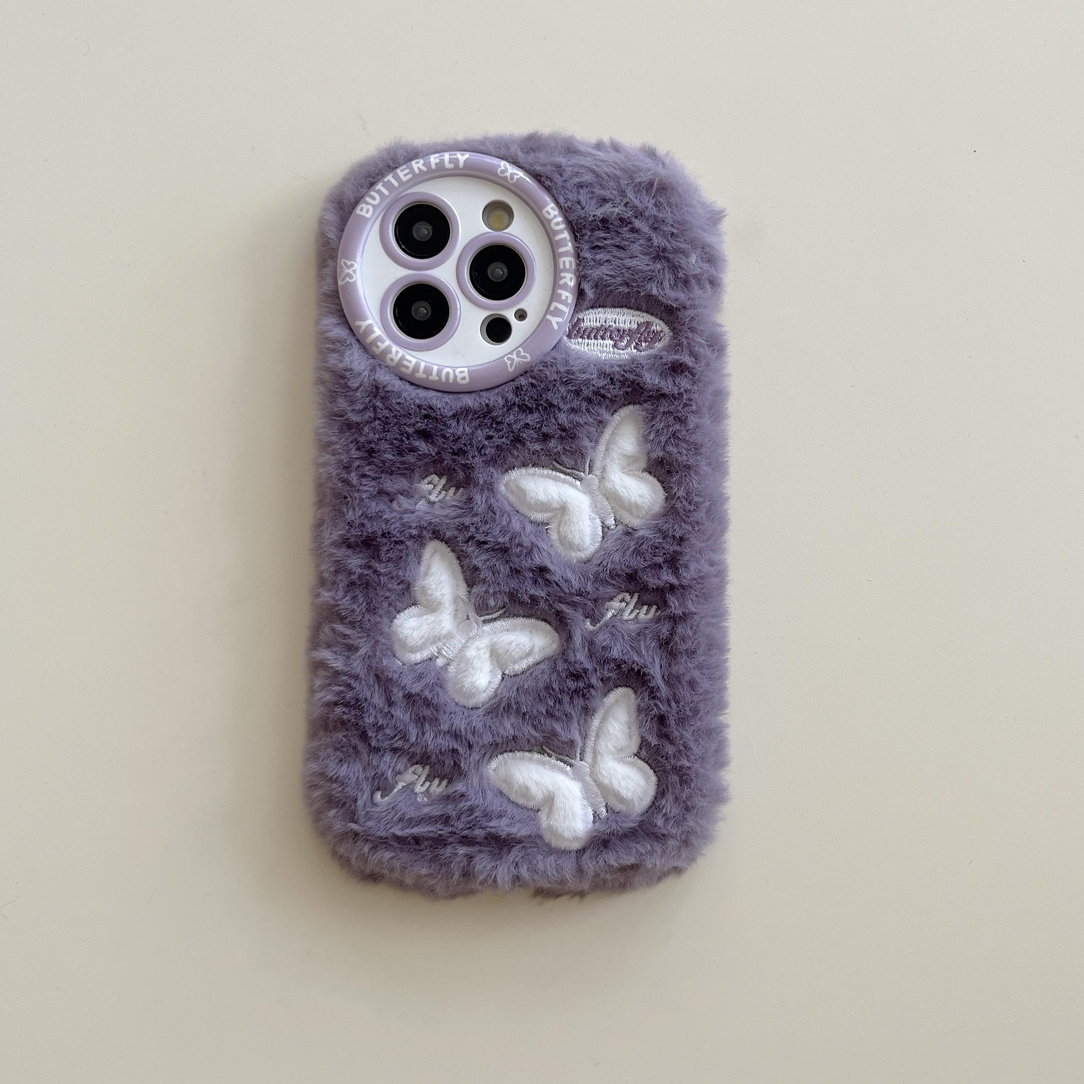 

Модный Элегантный Плюшевый Чехол для Телефона с Вышивкой Бабочки Осень Зима Теплые Аксессуары для Телефона для iPhone 16 Pro Max For iPhone 16