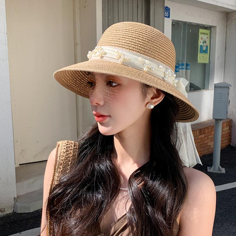 Seaside Beach Hat Lace Straw Hat Children Summer Visor Breathable Sunscreen Bucket Hat Vacation Style Straw Hat
