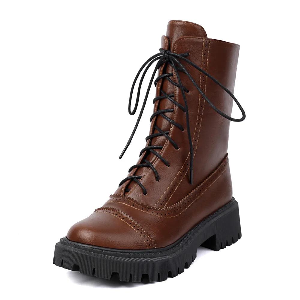 Fashion 2025 Autumn Winter New Boats Women Female High Heel Lace Up Ankle Boots Platform Artificial Leather Ladies Shoes Zapatos Mujer