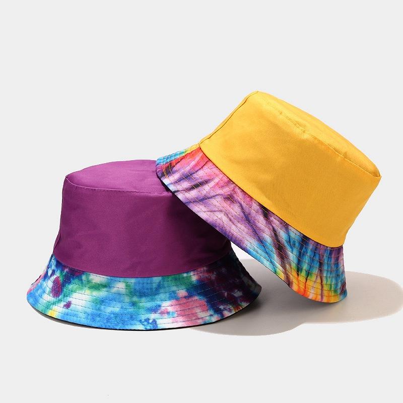 European and American new splicing tie-dye bucket hat women's summer trend double-sided wear foldable basin hat outdoor sun protection hat