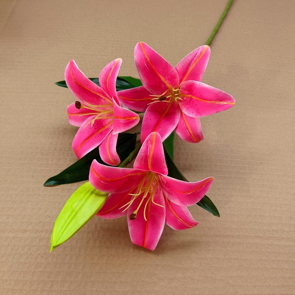 1 Bundle with 3pcs Flowers and 1pc Bud Artificial Lily Flower 70cm 7 Colors Simulation Flowers Lily Living Room Decoration