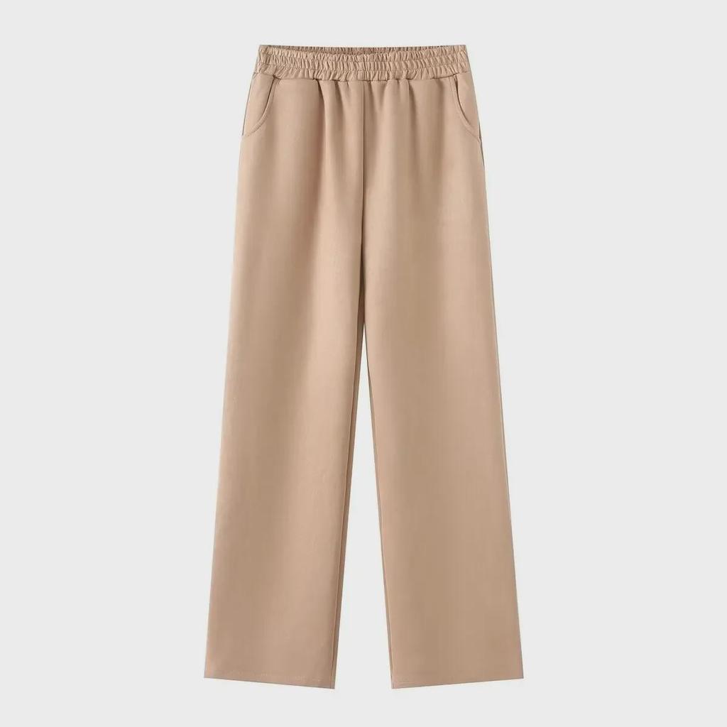 Women's Suede Lapel Jacket & Elastic Waist Straight Pants Set