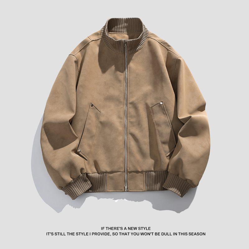 Men's Retro Versatile Stand Collar PU Leather Jacket - Casual and Wear-resistant for Spring and Autumn
