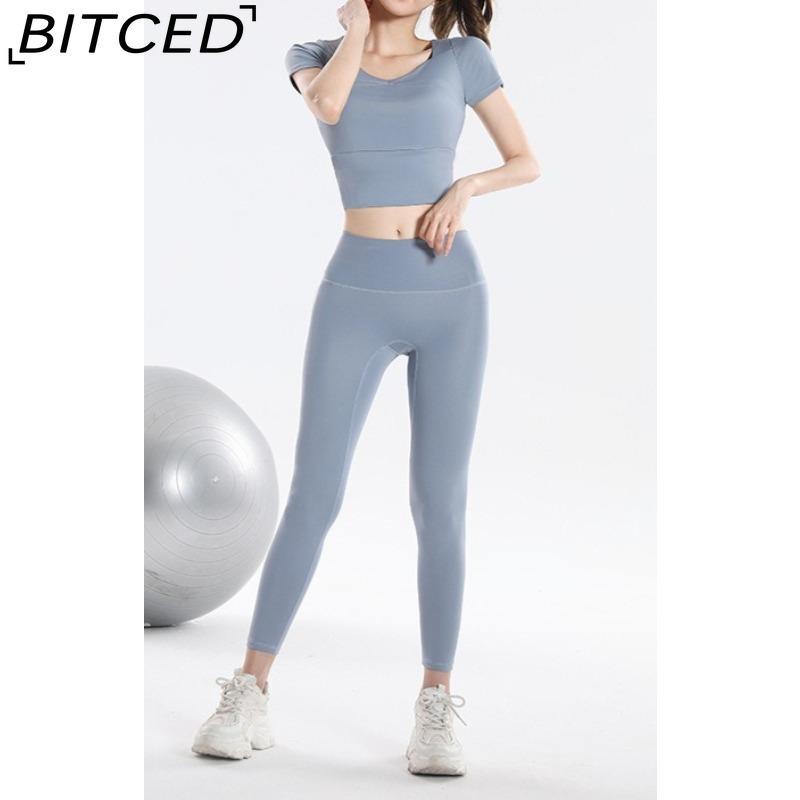 BITCED Women's Quick-Dry Short-Sleeve Sports Top with Built-in Bra, Plus Size Yoga Wear, Morning Run Fitness Set for Summer and Fall