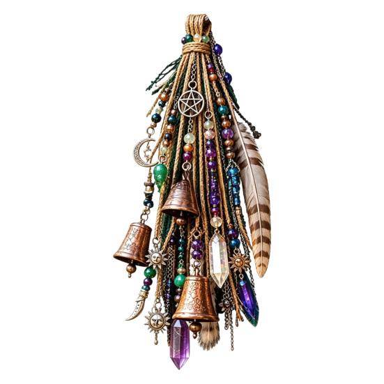 Regalo da Strega per Compleanno, Campanello da Porta da Strega Decorazione,acchiappasole Boho, Carillon a Vento Retrò, Carillon Stella Pentagramma Luna Decorazione per la Casa Ornamento da Appendere