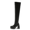 Fashion Comemore Black Over The Knee High Boots for Women Square Toe Thick High Heels Women Shoes Sexy Thigh High Platform Gothic Botas