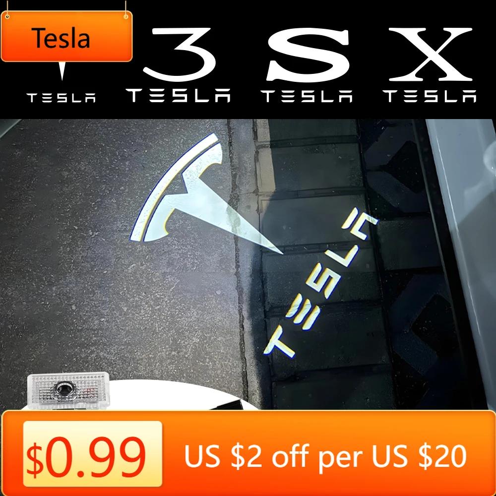 Car Sticker Tesla For Tesla Model Y 3 S X Car Door LED Logo Projector Puddle Lights HD Welcome Light 3D Laser Ghost Shadow Light