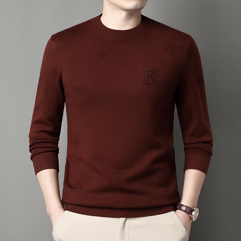 

Men s Round Neck Jacquard Thickened Sweater - 2025 Autumn/Winter Casual Warm Knit Base Layer 2XL