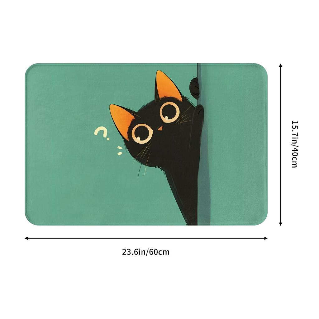 Curious Black Cat Fashionable Style Door Mat Machine Washable for Bathroom Bedroom Living Room Entrance