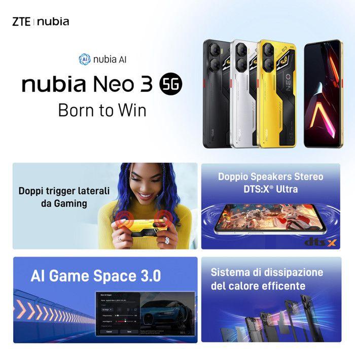 Generalüberholt - Nubia Neo 3 5G Smartphone Gaming 6.8" FHD+ 120Hz, 8GB RAM + 256GB ROM, Android 15, Kamera 50MP, Batterie 5230mAh, Dual-SIM, NFC, Tit