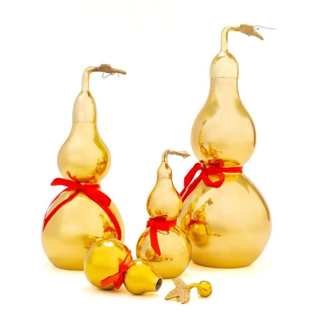 Smooth Copper Gourd Ornament 4/4.5 Inch Wealth Gourd Figurine Brass Gourd Statue  Fengshui