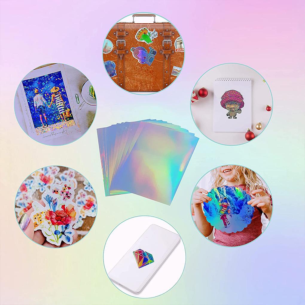 20X A4 Size Sheets Waterproof PVC Sticker Adhesive Craft Decal Rainbow Glitter Removable for Home Decoration