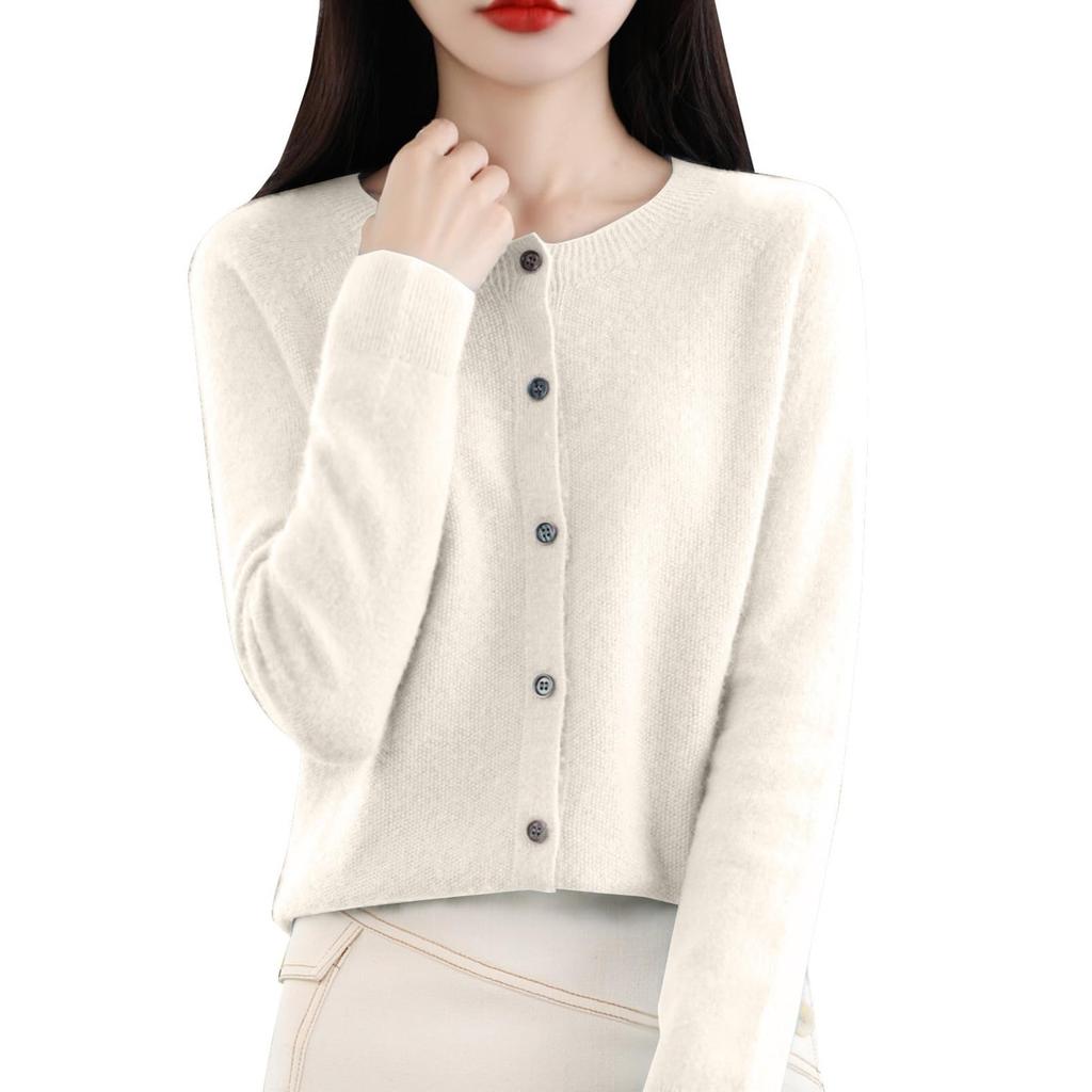 Women's Fashion Solid-Color Fall/Winter  Neck Cardigan Knit Sweater Loose-Fit Versatile Long-Sleeve Base Layer Sweater