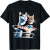 Iconic Titanic Scene with Adventurous Cats In Space Galaxy T-Shirt