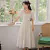 Hepburn Style Square Neck Dress Women's Summer New French Temperament Bubble Sleeves White Skirt Mori Look Thin