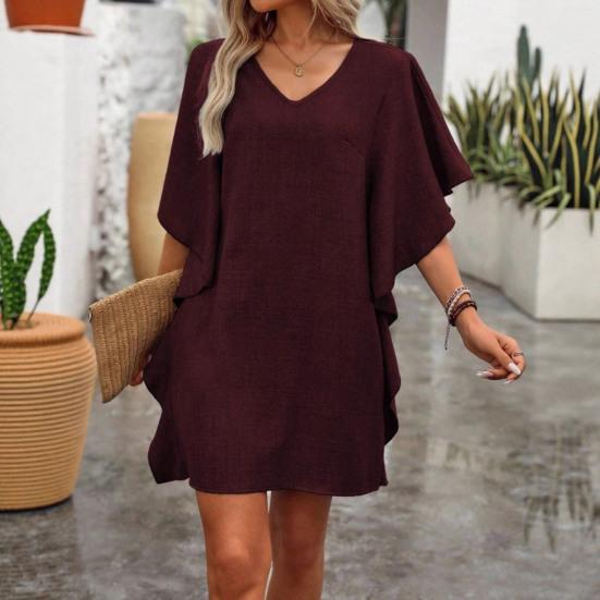 Summer Dresses for Women V Neck Ruffle Sleeve Mini Sundress Casual Loose Boho Beach Vacation Shift Dress