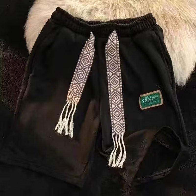 Binchi Lighting Appliances Vintage Alfabet Rechte Sport Casual Broek Heren en Dames High Street Hip Hop Losse Wijde Pijpen 5XL zwart