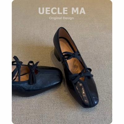 Sheepskin~ Genuine Leather French Single Shoes Women's Thick Heels Are Not Tired of High Heels, Ballet Shoes Retro Bow Mary Jane Shoes