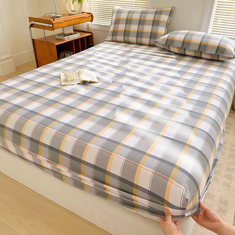 Plaid Style Bedsheet Elastic Fitted Sheet Printed Bed Cover Home Soft Mattress Protector drap de lit (Pillowcase Need Order)
