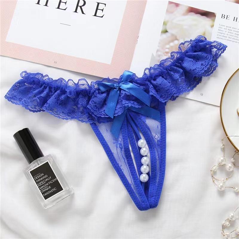 Plus Size Sex Pearl G-string Crotchless Erotic Lingerie Sexy Panties Porn Lace Women Underwear See Through Open Crotch Thongs
