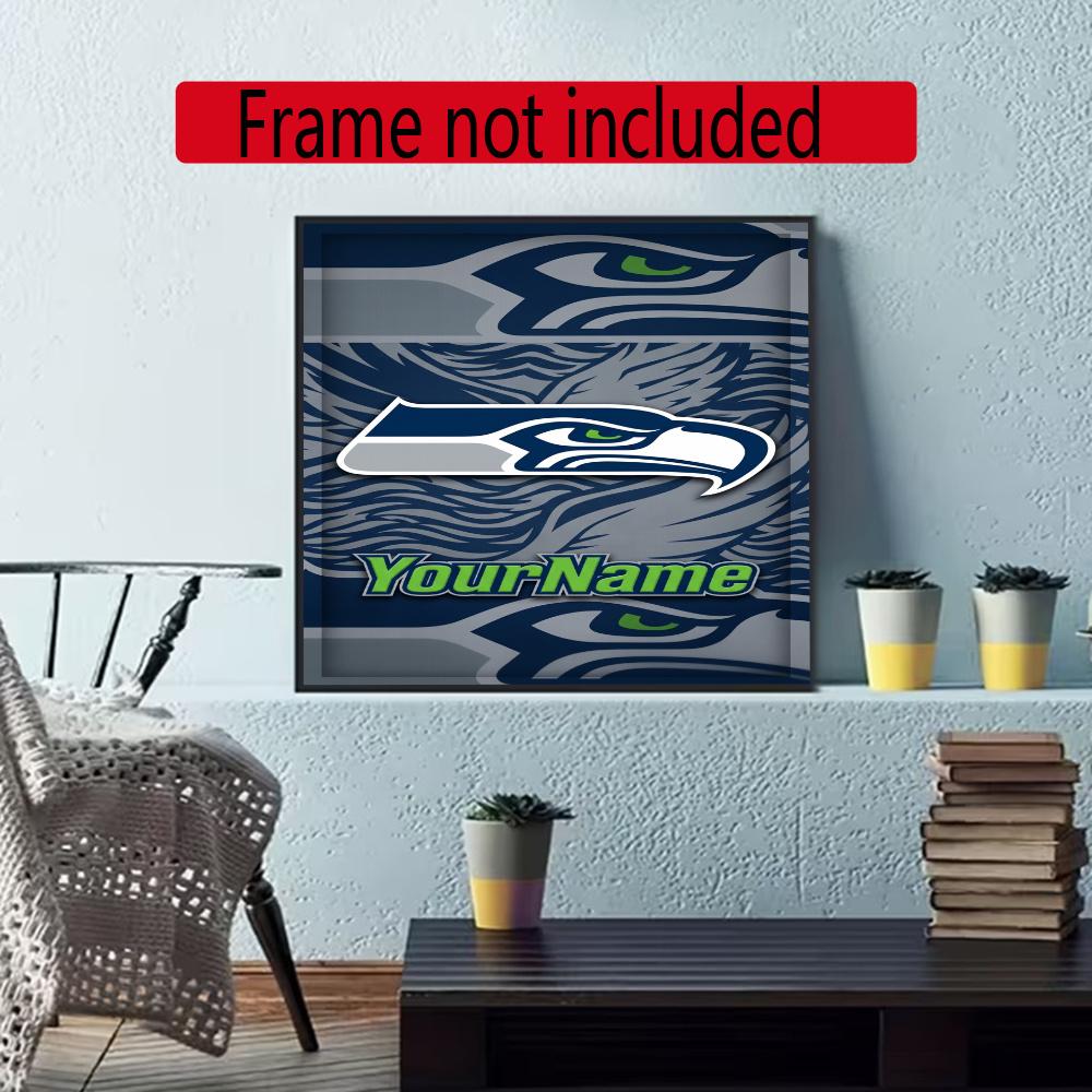Seattle Seahawks Personalized Text Diamond Painting Round Diamond Mosaic Rhinestones Diamond Embroidery Craft Kit Wall Decor Without Frame