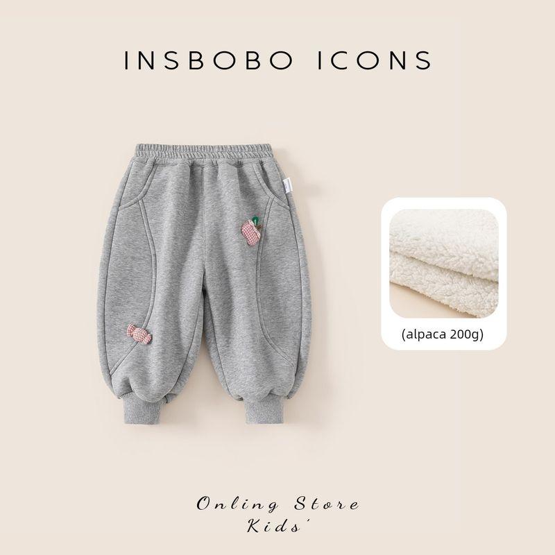 Insbobo Girls Pants Children s Winter Thickened Long Pants 2025 New Style Girls Fleece Children s Clothing Baby Pants Flower Gray 100