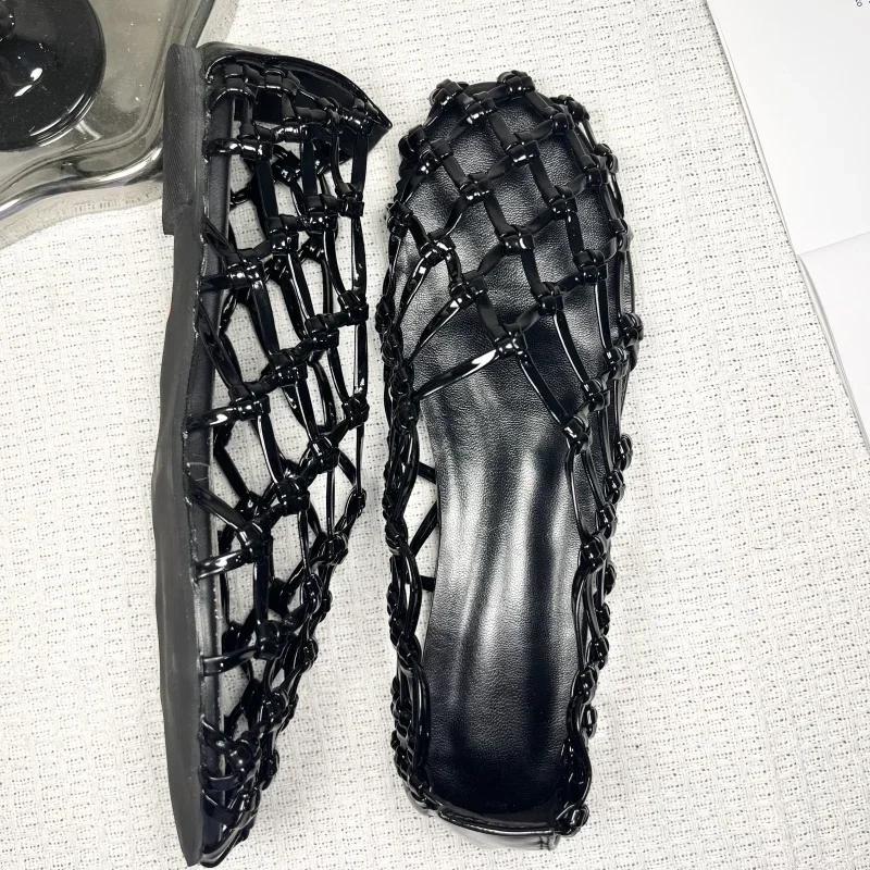Fashion Weave Mesh Ballet Flat Women Breathable Comfy Hollow Beach Shoes Women Non-slip Casual Summer 2025 Brand Designer Sandals Ladies