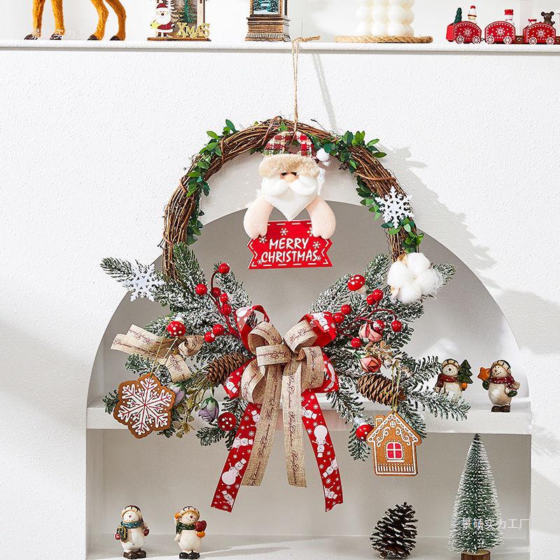 Rattan Christmas Wreath Hanging Ornament for Door & Wall Decoration