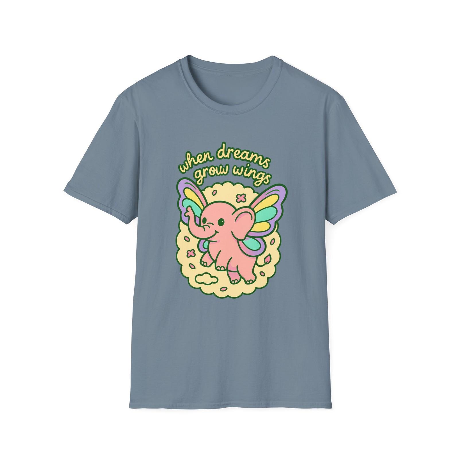 Unisex Softstyle T-Shirt Mens Womens Tees Top Pastel Elephant Floating Dreamy Butterfly Wings Tee L