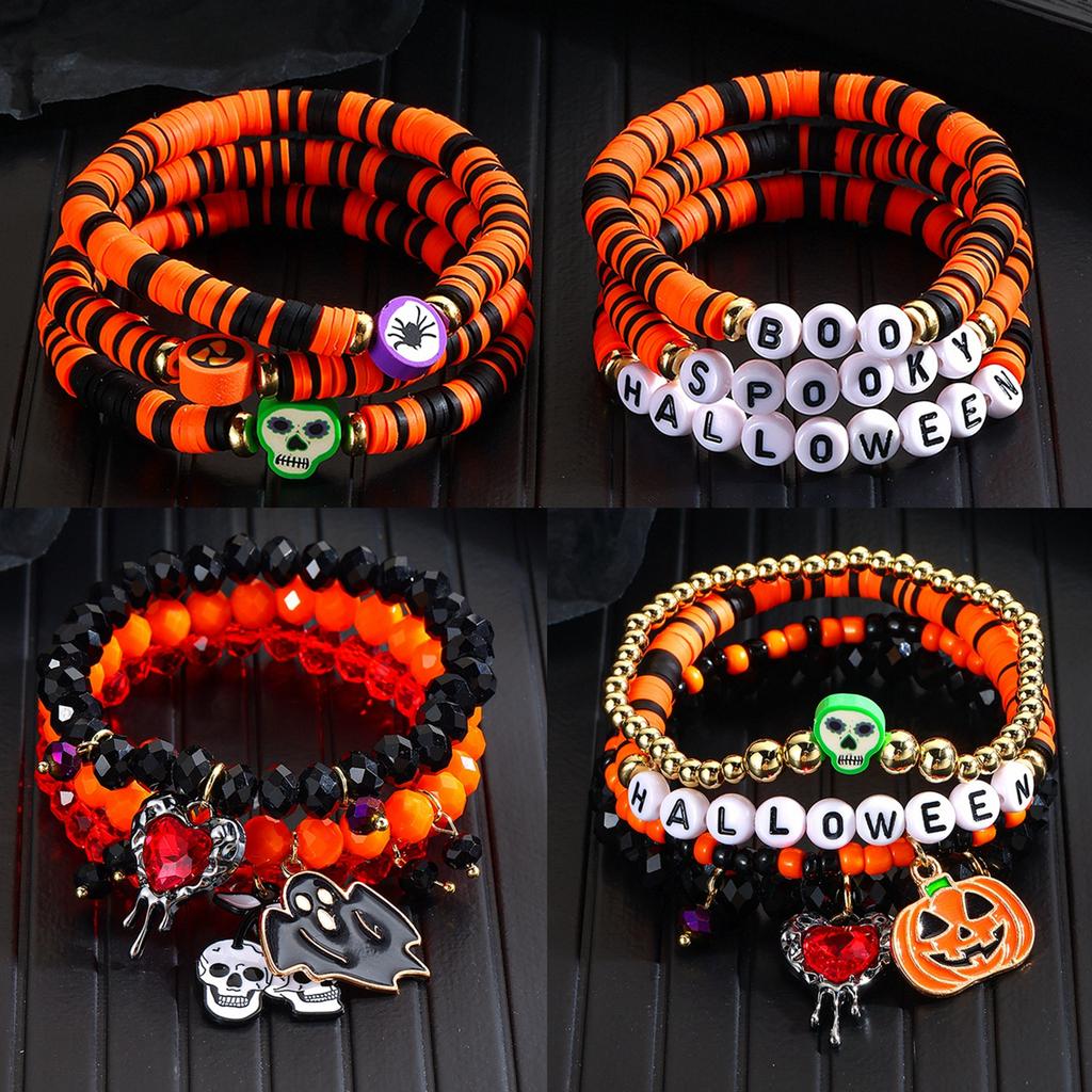 Bracelet Set Hot Sale Rice Bead Orange Pumpkin Skull Pendant Halloween Bracelet
