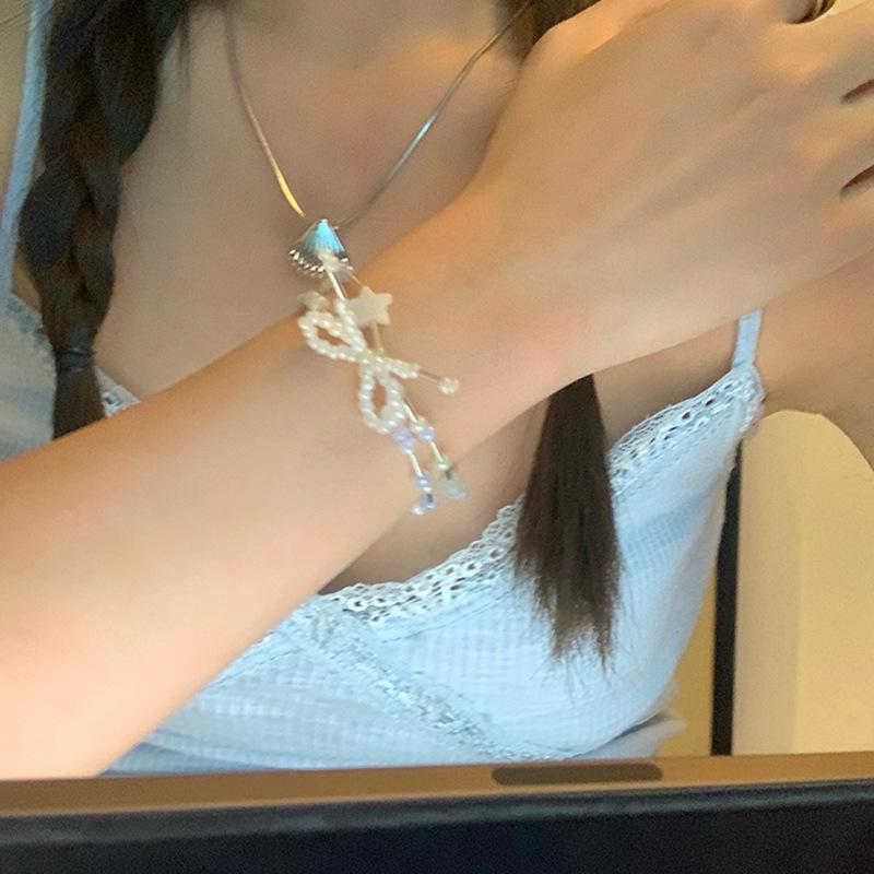 Opal bow rice bead bracelet ins wind sweet star bracelet girl wind versatile jewelry