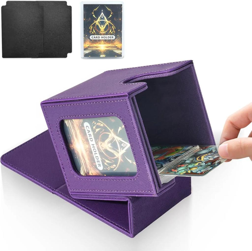 Holds 100+ Trading Card Deck Box for MTG Commander Display with 2 Dividers Game Sports Card Storage Box PU Magnet Deck Case