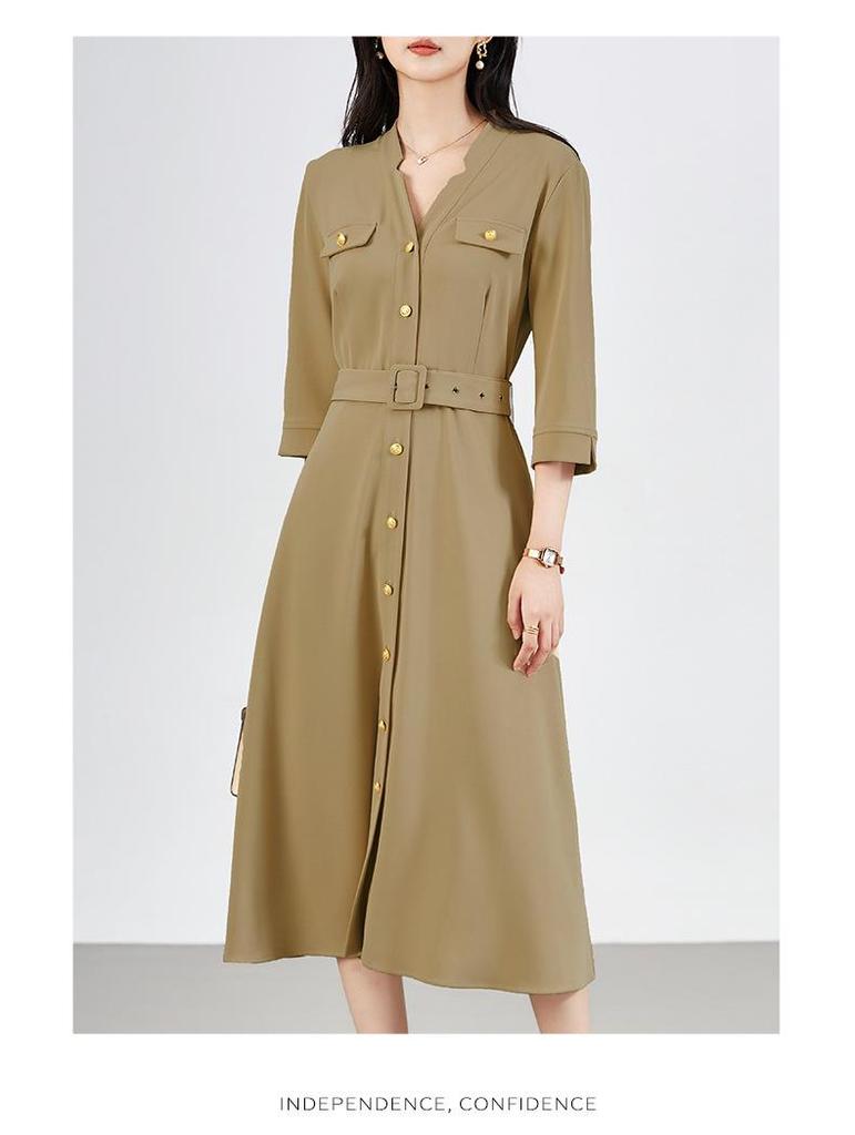 2425406-Early Autumn Waist-Slimming Dress - Women's Simple & Elegant Style
