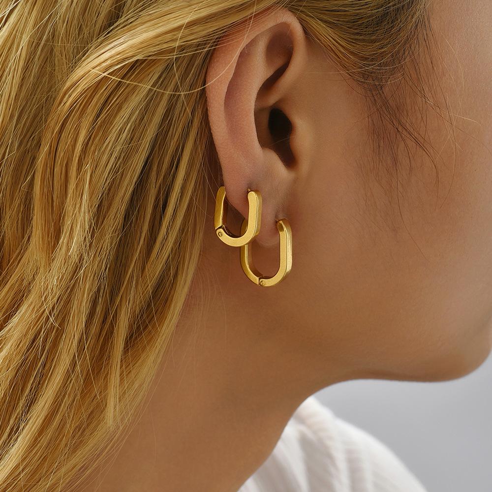 Stainless Steel 18K Gold Oval Earrings Geometric Classic Simple Glossy Stacked Thick Ear Buckle Ear Jewelry