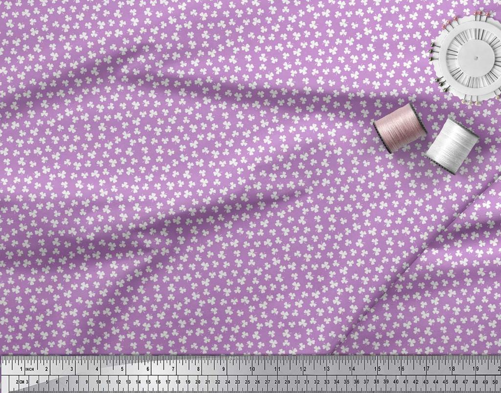 Soimoi Japan Crepe Satin Fabric Clover Leaves Small Print Fabric by Metre 42 Inch