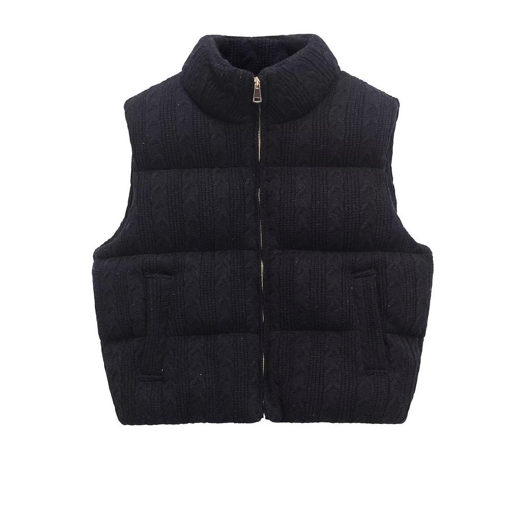 Chaleco de Algodón de Punto con Cuello Alto para Mujer Otoño/Invierno 2024 Moda Urbana - Estilo Europeo y Americano.