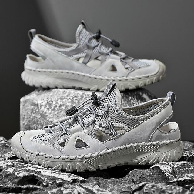 

Модная мужская обувь, сетчатые сандалии, ажурные дышащие мужские кроссовки, мягкие туфли на плоской подошве, летняя повседневная обувь для отдыха и прогулок 46 серый