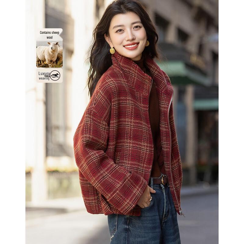 Demana Damen Retro karierte Wollmischung gefütterte Jacke