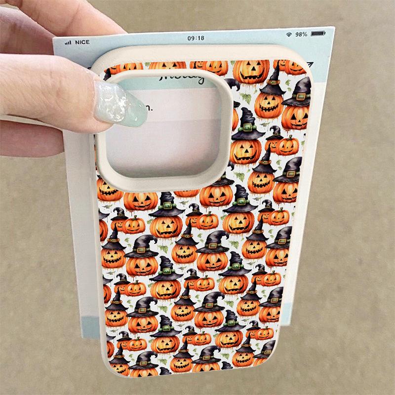 Pumpkin Lantern Ghost Halloween Case For iPhone 18 Pro Max 17 16 15 14 13 Pro Max 17E 16E Leather Texture Silicone Anti-skid Soft Cover