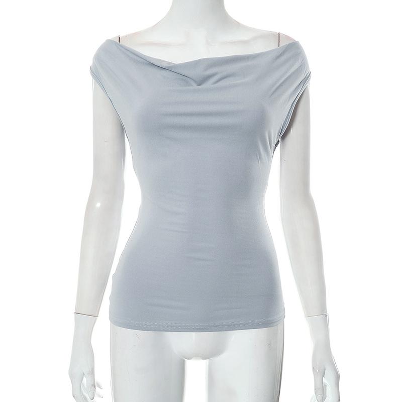 

GMXIA Женская летняя однотонная футболка-топ с открытыми плечами и открытой спиной, со шнуровкой и сексуальным воротником L синий