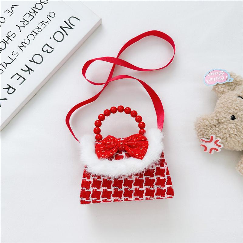 Cute Red Princess Style Children's Coin Bag With Charming Bow And Cartoon Design