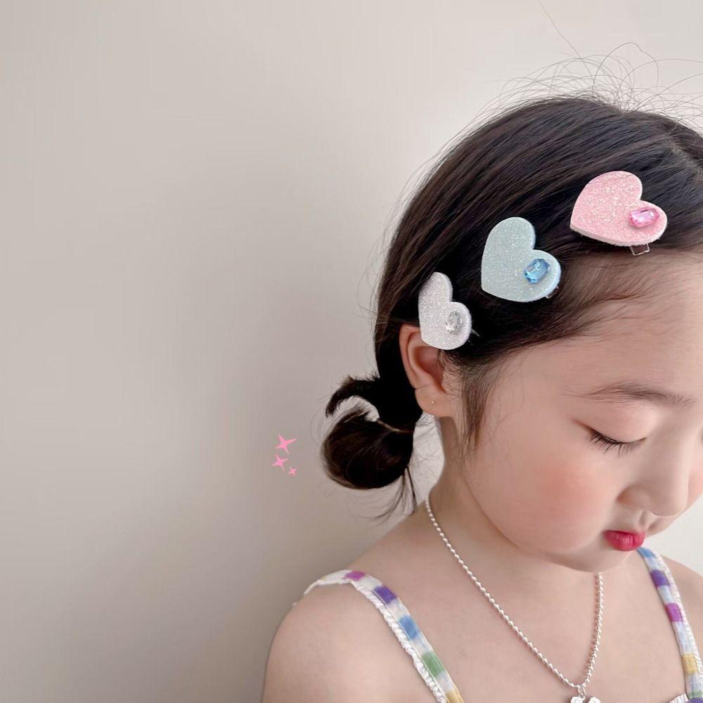 

Rhinestone Kids Hairpin Cloth Girls Barrettes Cute Heart Bangs Clip Girls