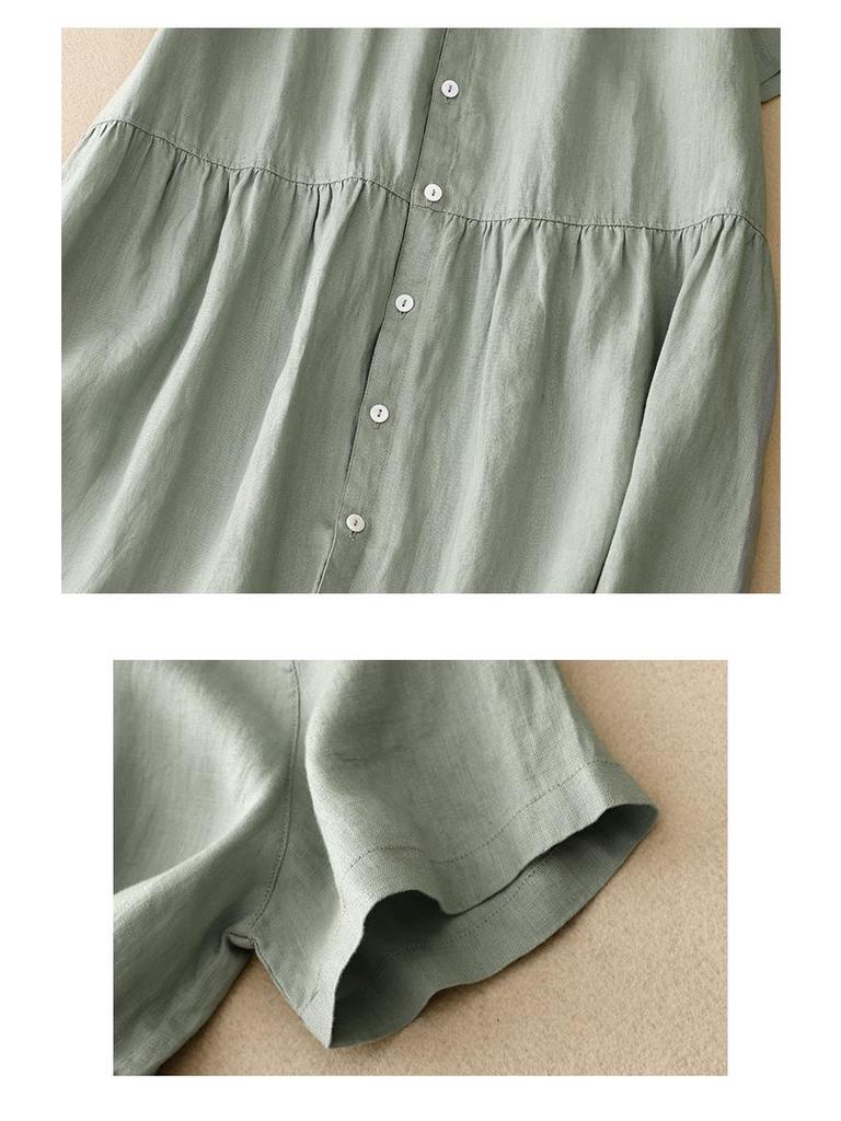 Reversible 2023 Summer Cotton Linen Ruffle Collar Dress with Swing Skirt & Short Sleeves